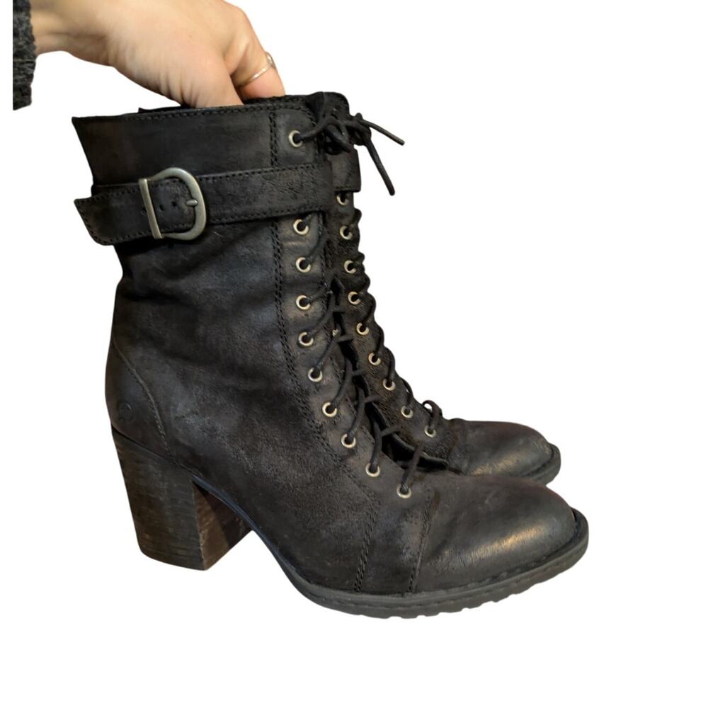 Born Cass Block Heel Bootie Combat Suede Moto Biker Boot Size10